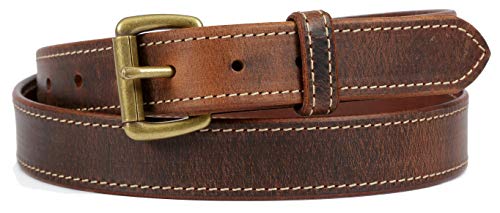 Distressed, Full Grain Leather, Stitched Design Belt, Worn Leather Look, 100% Leather, Made in USA