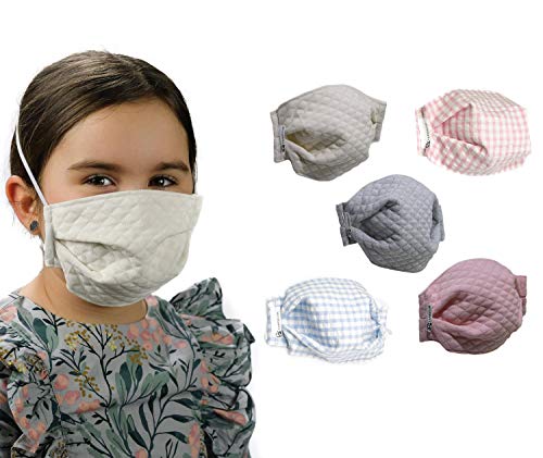tapidecor Basic Children Pack 5 MASCARILLAS Infantiles FACIALES DE Tela Lavable Reutilizable 2 Capas + Bolsillo para Filtro. Doble Ajuste Elastico
