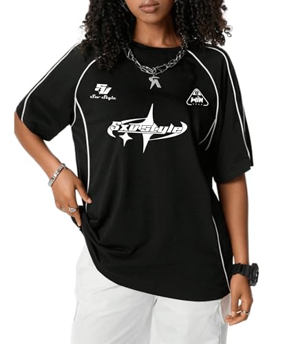 Image of SXV STYLE Printed Cool Aesthetic Racing Streetwear Oversized Baggy Cotton Y2K T-Shirt for Women