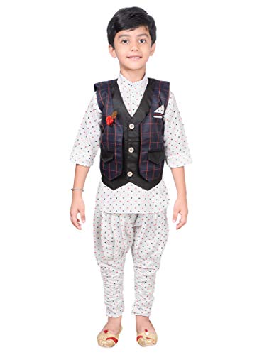 Image of AHHAAAA Kids Ethnic Boys Waistcoat, Kurta and Breaches Set 602