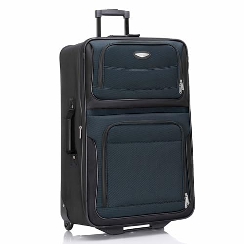 Travel Select Amsterdam Softside Expandable Rolling Luggage, Lightweight 2-Wheel Check-In Suitcase with Push-Button Handle, Navy, 29