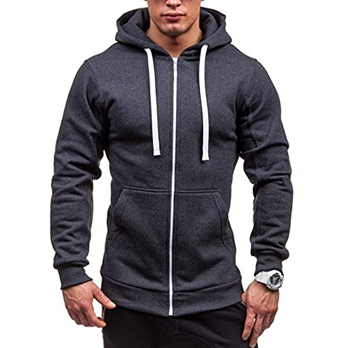 Modaworld Felpa con Cappuccio e Zip da Uomo Giacca Classica e Casual Felpa Uomo a Maniche Lunghe Chiusura a Lampo in Tinta Unita Sportivo Sweatshirt M-XXXL