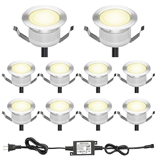 70% Off Discount FVTLED Low Voltage LED Deck Lighting Kit Stainless Steel Waterproof Outdoor Landscape Garden Yard Patio Step Decoration Lamps LED In-ground Lights, Pack of 10(Warm White)
