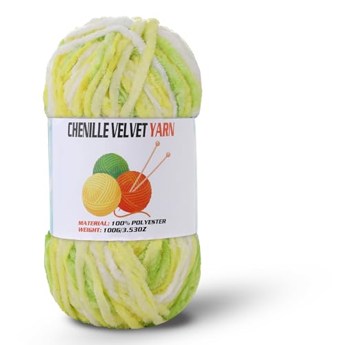 Image of Velvet Chenille Chunky Yarn, Handcrafts Weaving Soft Chenille Yarn for Crocheting Clearance, Used for Making Baby Yarn Blanket, Clothes, Knitting Creations (1 - Colorful - A)