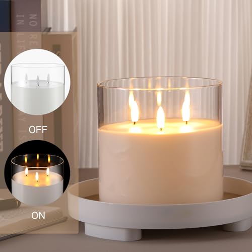 Image of Retisee 6'' x 6'' Extra Large Flameless Candles, 3 Wick Glass Large Candles with Remote Control and Timer Function, Real Wax LED Pillar Flickering for St. Patrick's Spring Party Decor(Clear,2 Pcs)