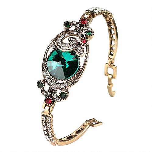 Vintage Green Bangles Turkish Colorful Antique Gold Color Crystal Bracelet for Women