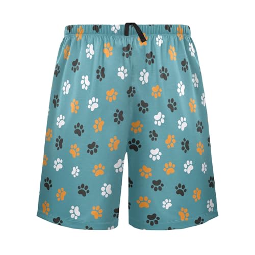 Men's Pajama Shorts Soft Comfy Casual Sleep Lounge Animal Cat Paw Dog Pj Bottom with Drawstring & Pockets2