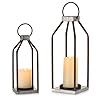 Rustic Metal Lantern Decorative Set of 2 Indoor Hanging Farmhouse Lantern Decor Candle Holder for Table Centerpiece Fireplace Mantle Shelf Porch 16 13 Bulk Home Fall Decoration