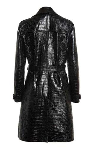 Crocodile Print Faux Leather Trench Coat For Women Belt Double Breasted Long Elegant Overcoat Alligator2
