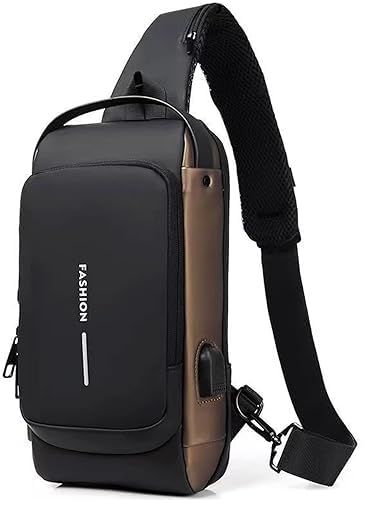 Image of TMG Crossbody Sling Bag for Steam Deck|Nintendo Switch OLED Console|iPad,Waterproof Chest Daypack with USB Charging, Shoulder Backpack for Men|Women (Brown)