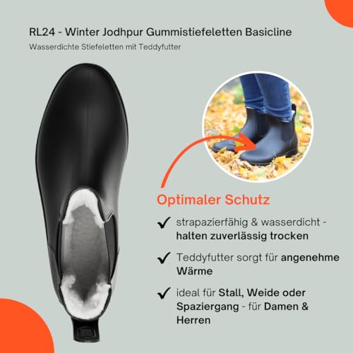 RL24 - Winter Jodhpur Gummistiefeletten Basicline – Gummistiefel Damen & Herren – wasserdichte Stiefeletten mit Teddyfutter – Regenstiefeletten in schwarz – Chelsea Boots in Größe 39
