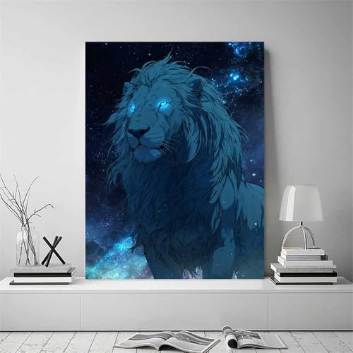 Tableaux muraux lion bleu 60x80cm déco poster salon moderne - 2