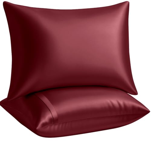 BLISSFORD Satin Pillowcase with Zipper, Like Silk Pillow Cases - Burgundy