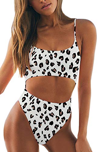 Meyeeka Women's Hign Cut Leopard Print One Piece Monokini Swimsuits Backless Thong Bathing Suits S #TOP1