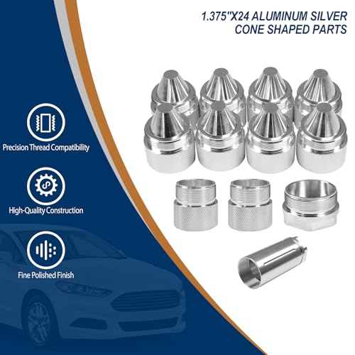Image of Cone Shaped Parts Sealed End 1.375 inch x24 Aluminum Stainless Steel Silvery Replacement for Heavy Duty Truck Compatible with Kenworth, Peterbilt, Volvo, Freightliner, Mack, International