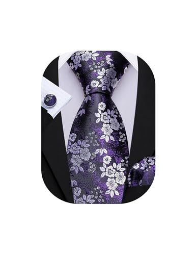 Image of Barry.Wang Men Tie Set Floral Paisley Silk Necktie Pocket Square Cufflinks Formal Wedding Party Business
