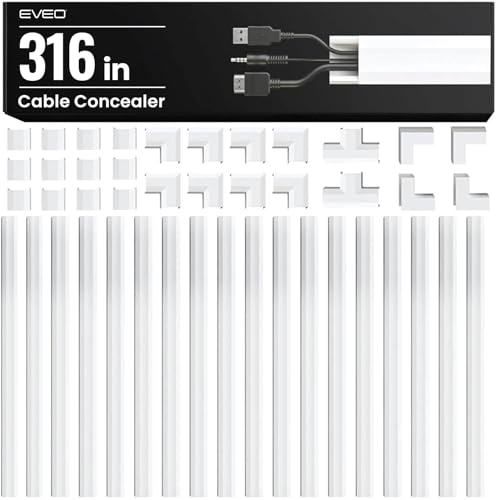 300インチ ケーブルカバー 壁用配線モール - 塗装可能 コードカバー 壁付けテレビ用 - ケーブル管理キット 配線モール接続用コネクタ付属 粘着テープ付き（Amazon）