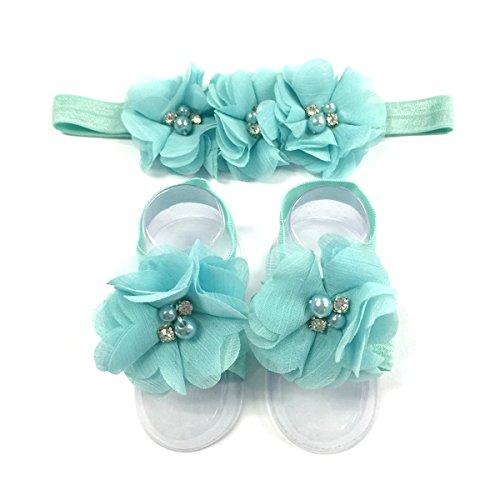 Wrapables Shabby Chic Flower Headband + Barefoot Sandals (Set of 4), Pastel3