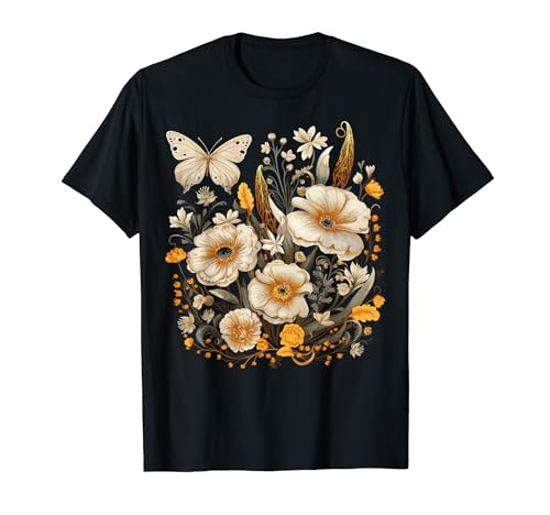 Vintage Pressed Flowers Butterflies Floral Boho Wildflowers Camiseta