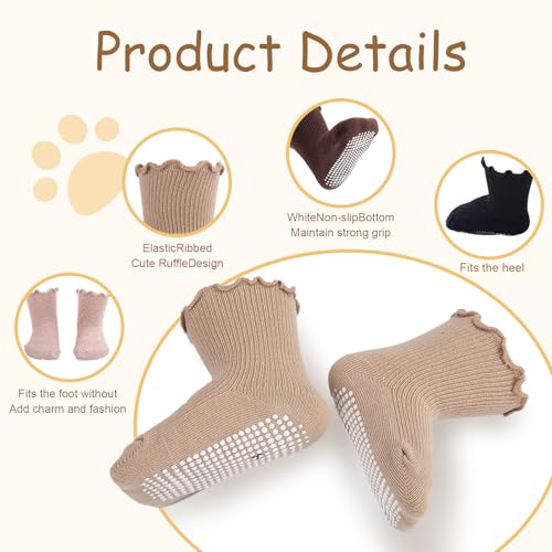 Ruffle Socks for Girls,Baby Girl Sock Grip Pilates Socks Toddler Sock Non Slip Ballet for Girls with Grips Low Cut3
