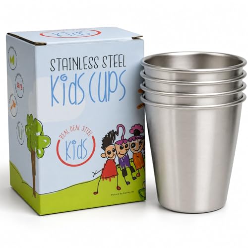 Image of Stainless Steel Kids Cups - Metal Cups for Children and Toddlers, Premium 10 oz Stackable Drinking Glasses, BPA Free, Unbreakable (Natural Stainless Steel)