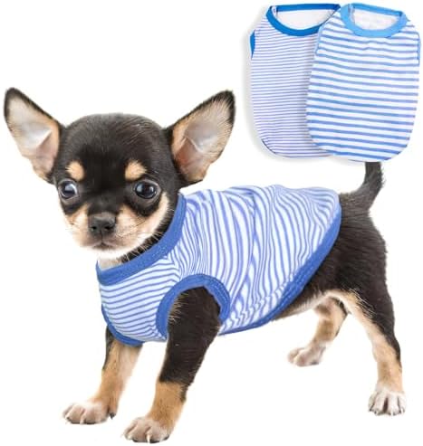 Dog Clothes for Small Dogs Girl Summer Stripe Dog Shirts Cute Soft Pet T-Shirt Breathable Puppy Cat Clothes Tiny Dog Outfit 2 Pieces (Small)