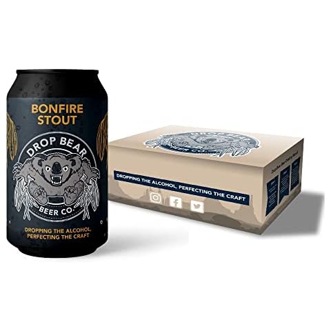 Drop Bear Beer Co. Alcohol Free Beer - Bonfire Stout - Case of 24 x 330ml, 0.5% cans | Vegan, Gluten Free, 55 Calories per Beer | Non Alcoholic Gifts & Hampers Cover