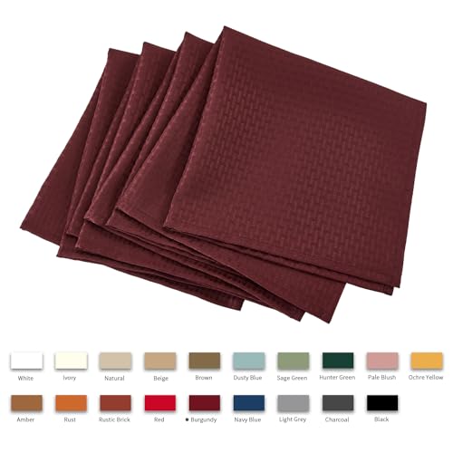 Image of maxmill Cloth Napkins Weaved Texture Pattern Soft Comfortable and Luxury Serviette for Restaurant Family Dinners Weddings Parties and Banquets Set of 4 Pieces, 20 x 20 Inch Burgundy