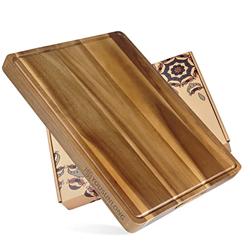 YOUSUNLONG Schneidebrett aus Akazienholz - 3.8cm dick mit Juice Groove und Griffen - 50.8 x 40.6 cm große Schneidebretter - Anti-Rutsch-Matten Dickes nachhaltiges Küchen-Schneidebrett - Geschenkpapier Cover