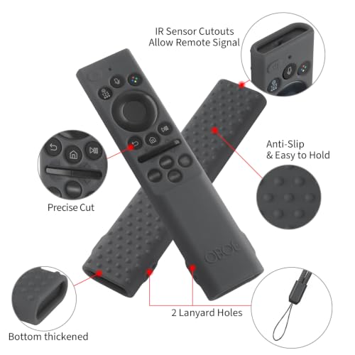 Image of Oboe Silicone Tv Remote Cover Compatible with Samsung Smart Tv Remote 2026 Model BN59-01498A Open Key Case with Lanyard (Dark Grey) [REMOT E NOT Included]