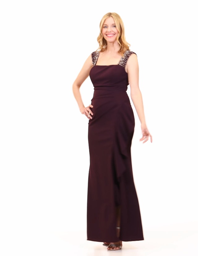 Amazon.com: Alex Evenings Women's Long Cascade Ruffle Sleeveless Mother of  The Bride Dress with Leg Slit, Elegant Party Gown, Aubergine, 4 : Clothing,  Shoes & Jewelry