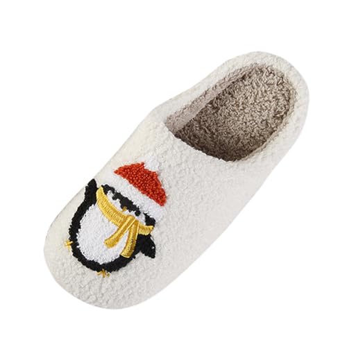 Chaussons pingouin en coton chaud pour homme et femme à semelle épaisse