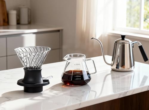 Image of BeeCa Clever Coffee Dripper, All-in-One Coffee Maker Glass Immersion Brewer | One-Switch Control, French Press & Pour Over in One, Beginner-Friendly, 50pcs Paper Filters, Heat Resistant Glass
