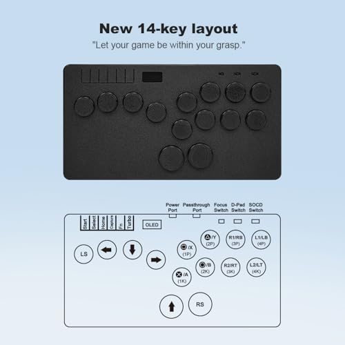BITFUNX Gaming Keypad, Arcade Stick Ultra S 14Keys All-Button Leverless Controller - Supports SOCD &