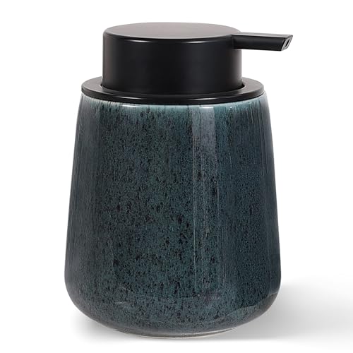 Autumnlife Seifenspender Keramik Spülmittelspender Dunkelblau, 350ml Nachfüllbar Seifenspender mit Groß Pumpenkopf, Steingut Soap Dispenser Geeignet für Bad, Küche- Blau Spülispender