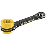 Klein Tools KT155T 6-In-1 Lineman's Ratcheting Wrench with Bolt Through Design and Bright Yellow Socket