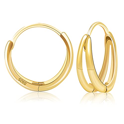 Yizenge Gold Hoop Earrings for Women 14k Real Goldï¼›925 Sterling Silver Small Earrings for Girlsï¼›Double-loop Hypoallergenic Hoops & Loops Earrings