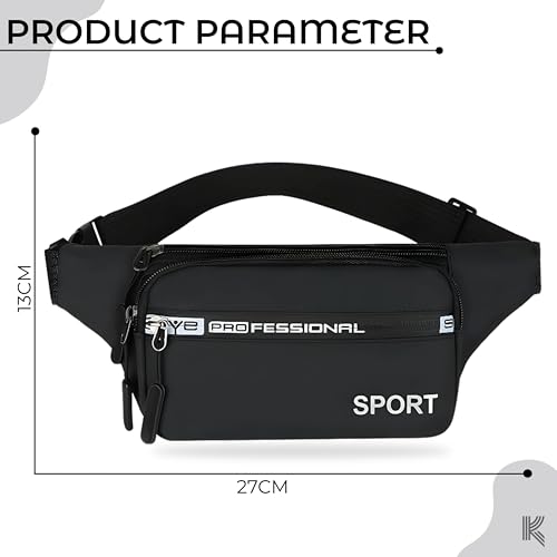 Image of Kraptick Premium Unisex Waist Bag for Men and Women - Stylish Chest Bag, Fanny Pack, Running Waist Pack (Black)