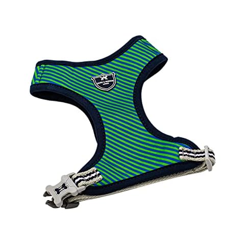 HUGO & HUDSON No Pull Dog Harness Adjustable Pet Vests for Training, Running and Walking - Comfortable Soft Padding No Choke - Navy & Green Stripe - M Cover