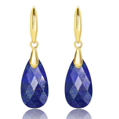 Lapis Lazuli Earrings 18K Gold Plated Navy Blue Earrings For Women Blue Stone Teardrop Drop Lazuli Crystal Dangling Earrings Hypoallergenic Jewelry Gift for Women