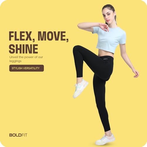 Image of Boldfit Women's Cotton Stretchable Skinny Fit Mid Rise Yoga Pants - Fitness Leggings, Multipurpose Track Pants, Gym Tights, Active Wear Lower