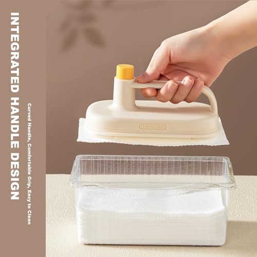 Image of Chchmu Disposable Cloth Cleaning Brush with 50 Pcs Replacement Cloths, ABS & Nylon Handle, Soft Bristles, White, For Kitchen, Bathroom, Window & Computer