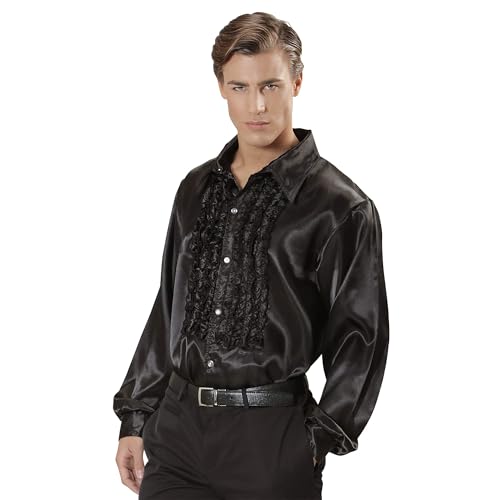 W WIDMANN MILANO Party Fashion - Camisa con volantes para hombre de los años 70, camisa brillante Disco Fever, carnaval, fiesta temática
