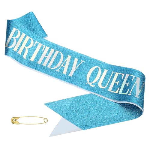 PATIKIL Écharpe d'Anniversaire pour Filles, Écharpe d'Anniversaire Pailletée pour Femmes, Écharpe de Satin Queen pour Décorations de Fête avec Épingle de Sûreté, Fantaisie Bleue