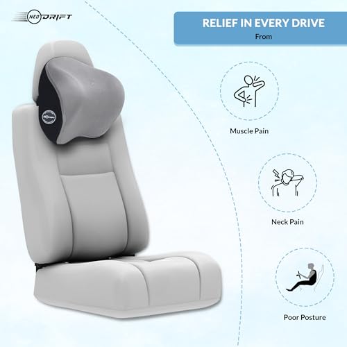 Image of Neodrift 'CurveNeck Pro' - Neck Rest Cushion Orthopedic Velvet Memory Foam Pillow for Neck, Head, Shoulder Support - Pain Relief for Car, 1 Pc (Colour-Gray)