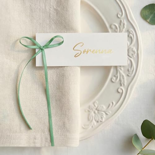 UNIQOOO �Z�[�W�O���[���{�E�v���[�X�J�[�h �e�[�u���Z�b�e�B���O�p �G���K���g�ȃR�P�b�g�l�[���^�O �K�[�f���E�F�f�B���O/�u���C�_���V�����[/�f�p�Ȕ�I���p 4x1.5�C���` �J�b�g�ς݃^�O 50���p�b�N