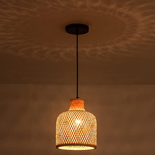 Ahaloye Coastal Bamboo Wicker Dome Pendant Lighting Fixture - Image 2