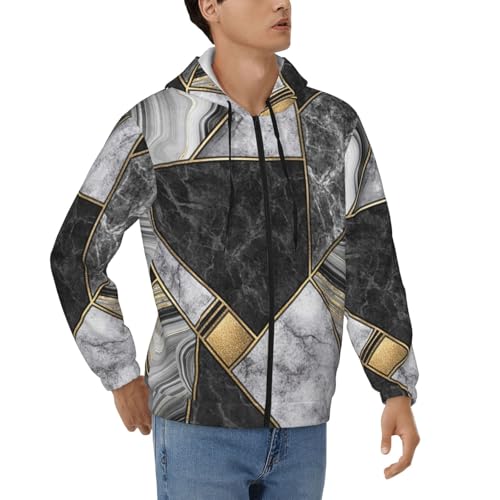 Sweat à capuche polyester doux homme texture marbre imprimé doré tailles S-3XL