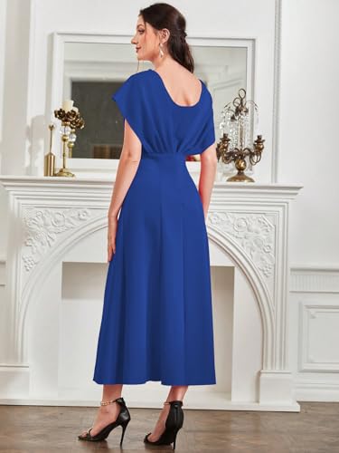 Image of Shasmi Women's & Girl's Solid A-Line Maxi Dress | V-Neck Pleated Bodice | Cap Batwing Sleeves | Fit & Flare Evening Gown (Dress 274)