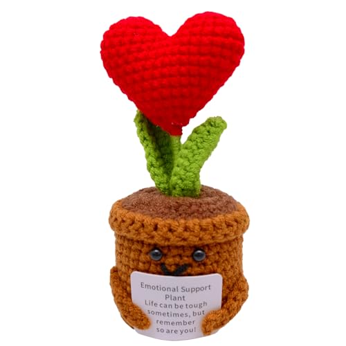 HVIHWI Flores de ganchillo hechas a mano, regalo de apoyo emocional, pequeñas decoraciones de escritorio de punto en maceta, lindo corazón rojo, planta en maceta, regalo motivacional para desmalezar HVIHWI Flores de ganchillo hechas a mano, regalo de apoyo emocional, pequeñas decoraciones de escritorio de punto en maceta, lindo corazón rojo, planta en maceta, regalo motivacional para desmalezar